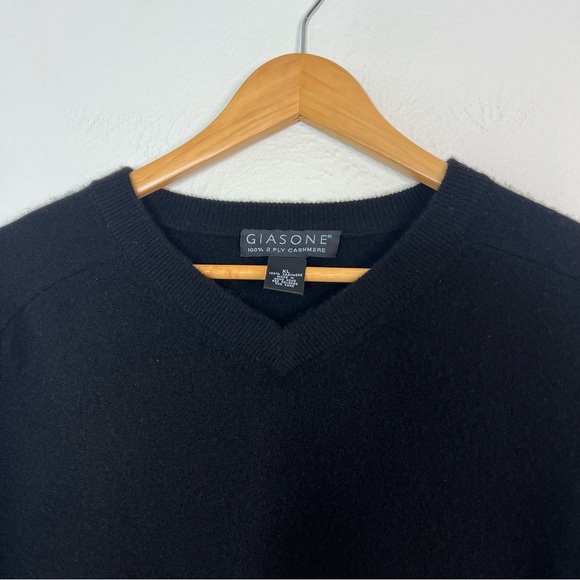 Giasone Men's Sweater V-Neck 2 Ply Black Knit Cashmere Pullover Size XL - Picture 4 of 6